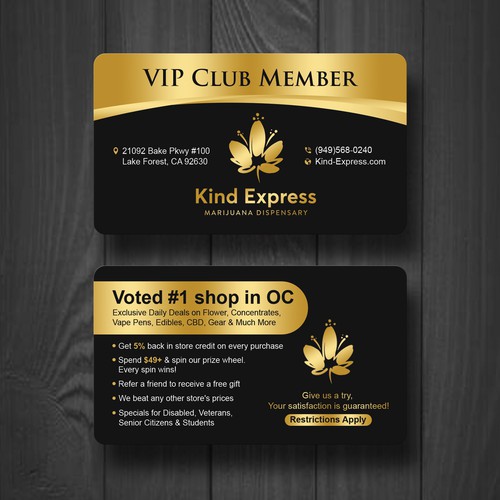 Designs a VIP membership card/business card for a marijuana