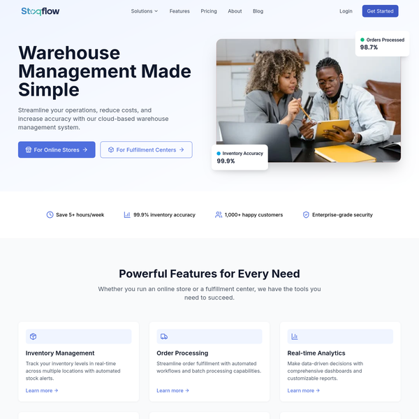 Website for online warehouse management software