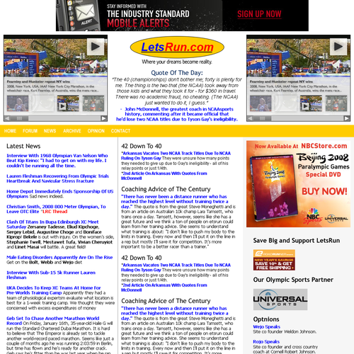 LetsRun.com Homepage Re-Design/Cleanup Diseño de Freak Designs