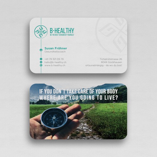 Create a businesscard for a healthy lifestyle that inspire people to go the same way Design by Upwork