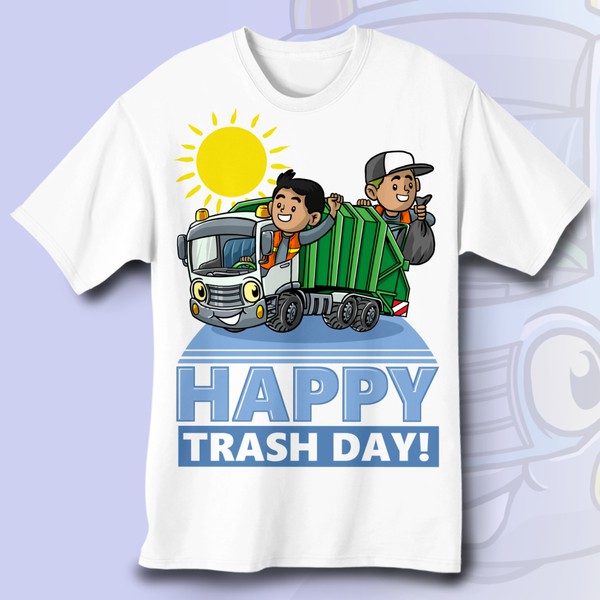 Garbage Truck T-Shirt Design for Kids "Happy Trash Day"