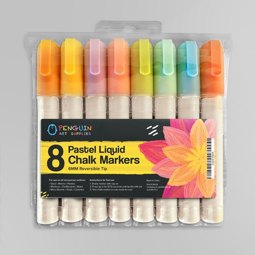 Design a product label for pastel liquid chalk markers