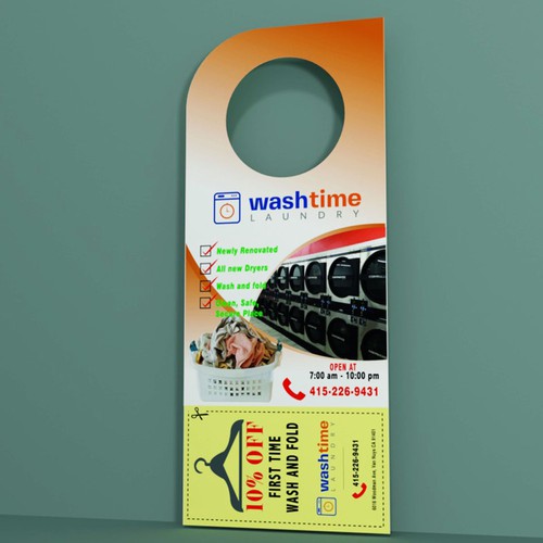 Wash time laundry needs eye catching door hanger flyers