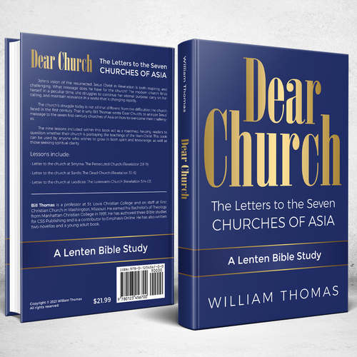 Design a book cover for a Christian Bible Study, "Dear Church: The Letters to the Seven Churches Design by Bovan