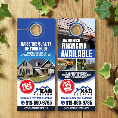 Need an ATTRACTIVE door hanger for K&D Roofing! Design by Dzhafir