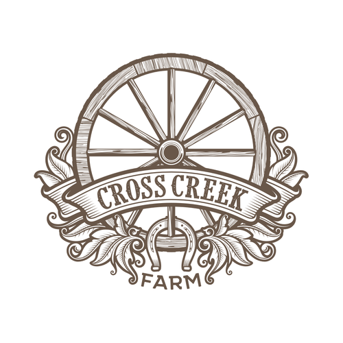 Simple yet Sophisticated Rustic wagon wheel farm logo Design by guinandra