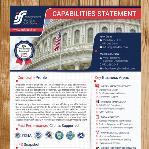 Create single page marketing / capabilities statement for clients in the federal marketplace Design von Sareetas