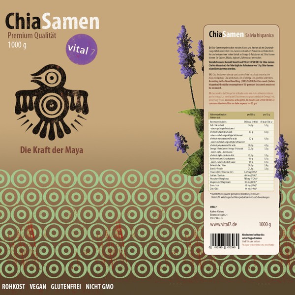 Erstellt ein natürlich Etikett für Chia Samen im Bereich Nahrungsergänzungsmittel