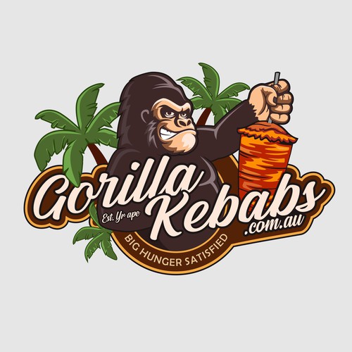 Design a hipster cartoon/restaurant fast food style logo for Gorilla Kebabs. Design by eugen ed