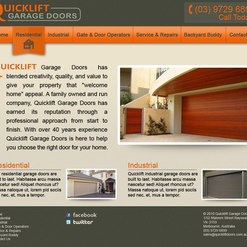 Clean Clear Web Site For A Garage Door Company Web Page Design