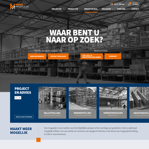 Creative website templates for a leading pallet racks company_ Meermagazijn Design by ChickenDinner