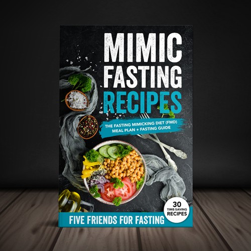 Design a fancy cover+basic layout for an e-book-based recipe book for the new fasting technique FMD Diseño de Yna