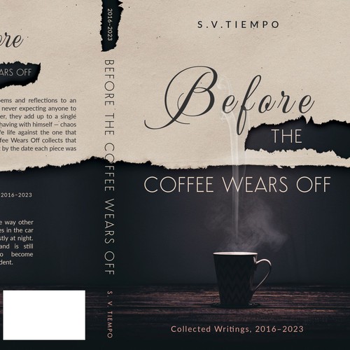 "Moody, literary poetry collection cover — torn-paper, coffee, monochrome aesthetic" winning Logo & brand identity pack