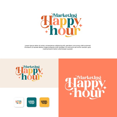 Logo for a fun marketing podcast Marketing Happy Hour Design by Danielle Curtis