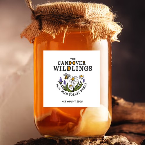 The Bees Need You! Wild Forest Honey Label Design. Design by FoxCody