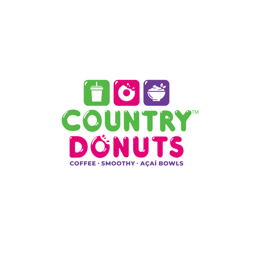 Diseño de We need a modern exciting logo to encompasses our Name Country Donuts Coffee smoothy bowls de crapit