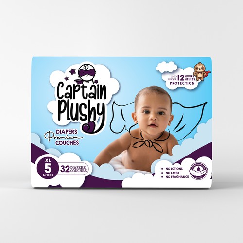 Packaging for playful baby diapers brand Design by Sandra Milan