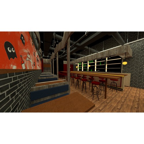 Interior Render - restaurant - Japanese inspired PIZZERIA Design by Arjunka Creative