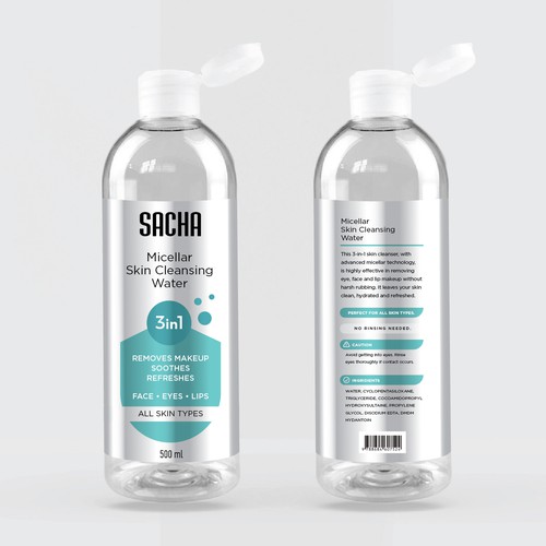 Sacha Micellar Water bottle 500ml Design by SikretStudio