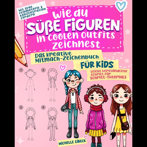 Design a creative cute cover for a children's drawing book with cute Characters Design by Asra.