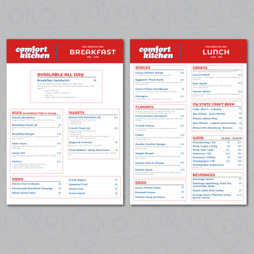 Design a cool new menu for a breakfast & lunch spot in Upstate NY Design by Andrea_YH