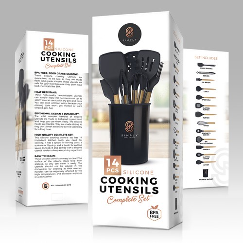 We need the best packaging for our Silicone Cooking Utensils Set Design by tomdesign.org