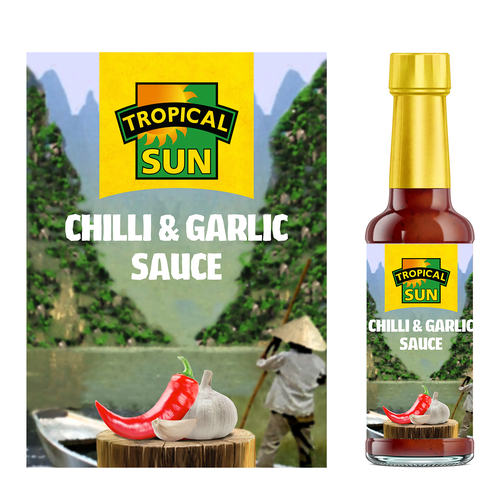 Tropical Sun Chilli & Garlic Sauce Label Digital Painting Diseño de mavguerrero