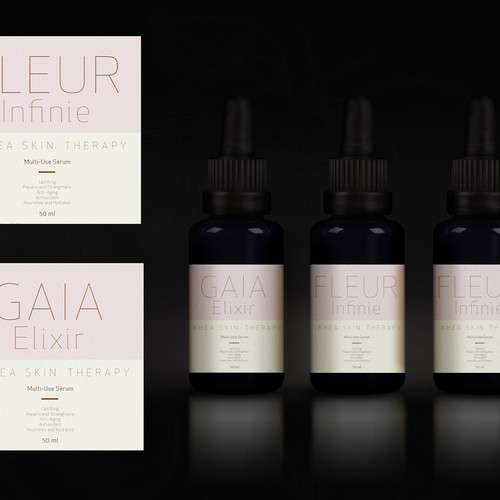 New Labels needed for high end skin care company. Design by RUDI STUDIO