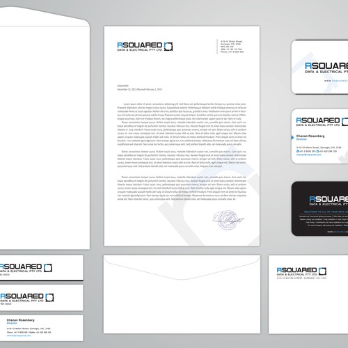 Help RSQUARED DATA & ELECTRICAL PTY LTD with a new stationery Réalisé par Cole.