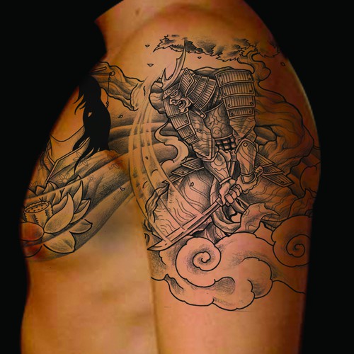 asiatisches S/W-Tattoo /  black&white tattoo asian style Design by INKSPITJUNKIE