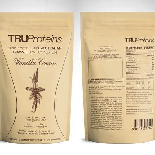 We need a simple, clean single color label for TruProteins product ...
