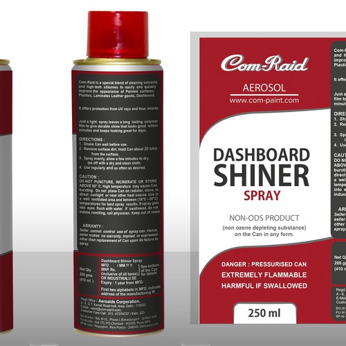 Product Label Design for AEROSOL CAN DASHBOARD SHINER SPRAY Design by DesignSBS