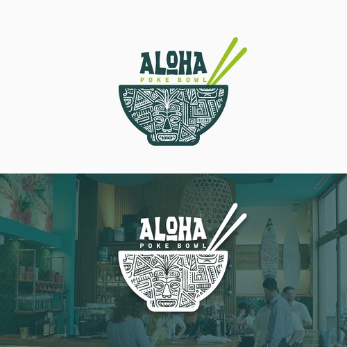 Create a young and trendy logo for a "Poke Bowl" restaurant in Hawaiian style-ontwerp door mervelcin