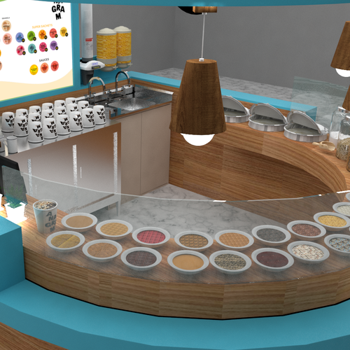 Design a 3D render for food serving kiosk Diseño de Ann Davis