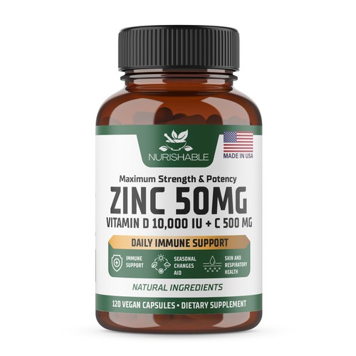 We need a "beautiful bottle label" for Zinc and Vitamin D3 supplement - Redesign Design by Fredrick Balois