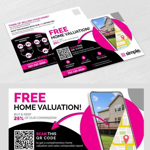 Diseño de Make a home valuation real estate postcard with QR code. de Tanny Dew ❤︎