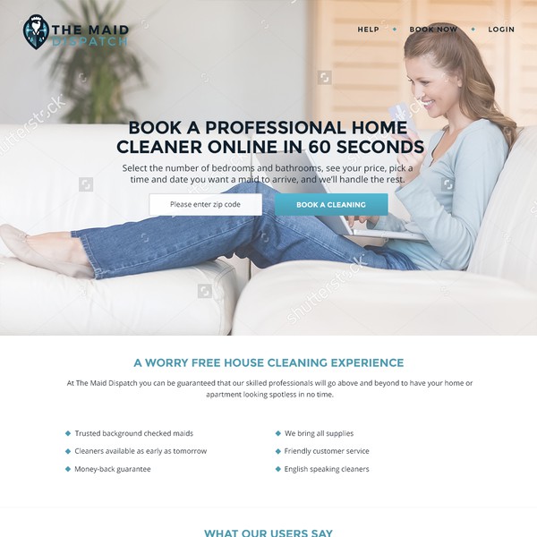 Design by INSANELY.US titled "Landing Page for Maid Service"