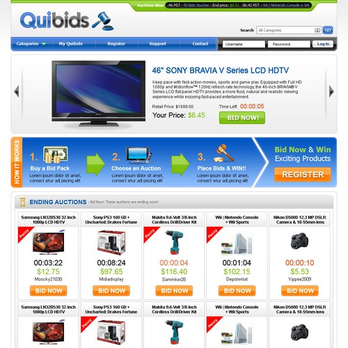Quibids Homepage Design Design by kelly_hero