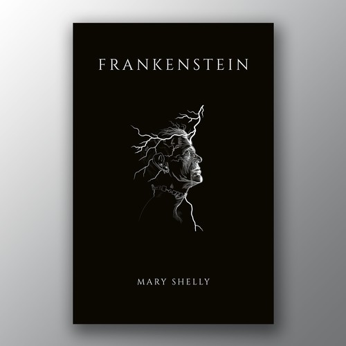 Design a book cover for an unique edition of Frankenstein, fully printed on black paper Design by Brandkore™