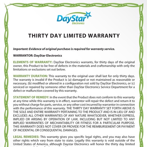 Warranty Card Design for Electronics Business Print or packaging