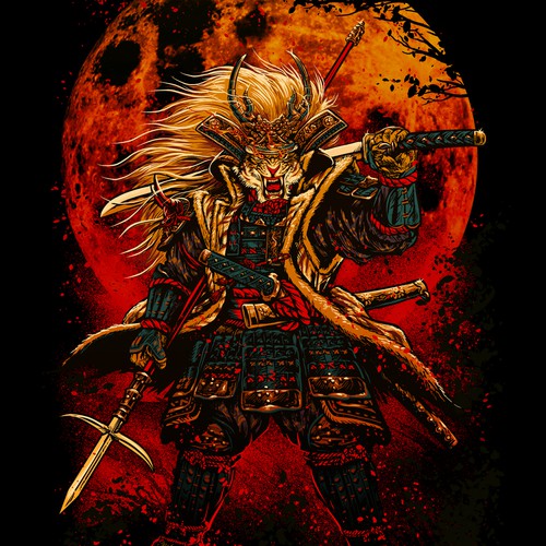 Manga style samurai lion illustration Design by DiditRed