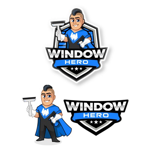 Design a mascot logo for Window Hero, a window washing company Design by Rassum