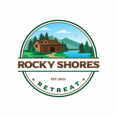 Rocky Shores Retreat Vacation Cottage Logo Design by Carlos Foliaco