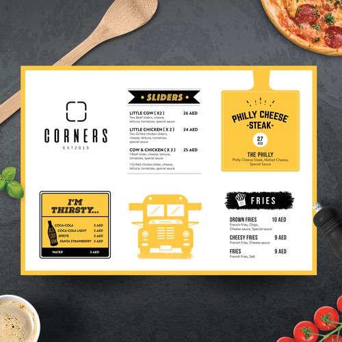 Design the Yellow bus Menu Design by Kiki Aly Studio