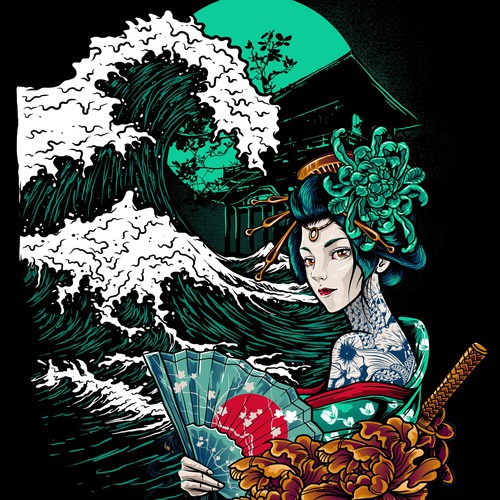 Design di Tatoo-Style Design of a Tsunami/Wave di Dope Hope