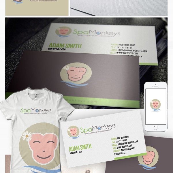 Create a cute, adorable mascot logo for Spa Monkeys