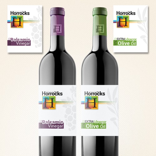 Olive Oil & Balsamic Vinegar label for Horrocks Farm Market Design by Amie Hatheny