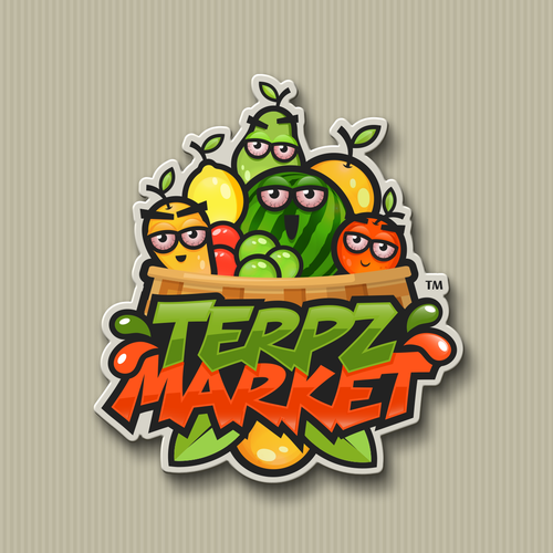 Design a fruit basket logo with faces on high terpene fruits for a cannabis company. Réalisé par TheOneDesignStudio™