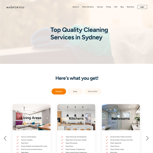 Designs House cleaning website intuitive redesign Web page design