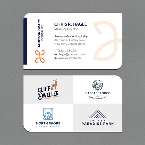 Create a modern and clean business card for a parent company with 4 subsidiaries Design by CurveSky™ ☑️